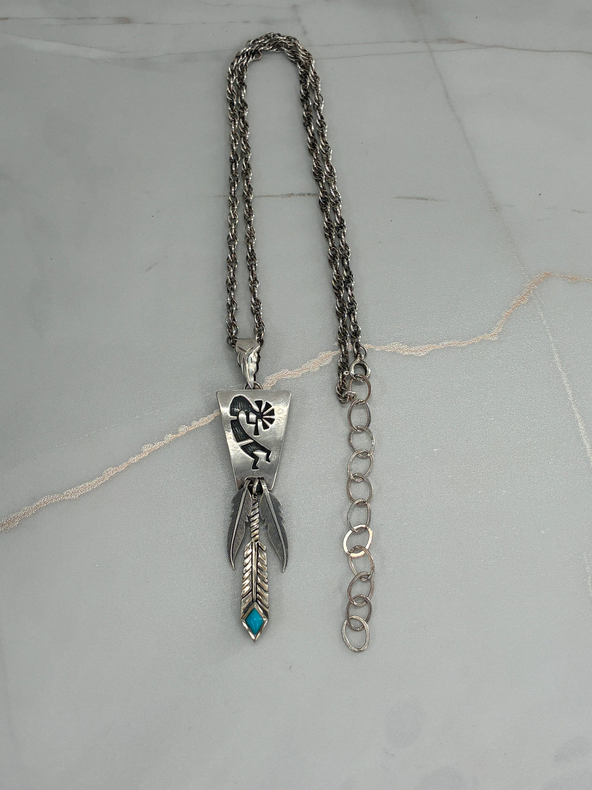 Turquoise Kokopelli Tab-to-Fab Sterling Silver Necklace