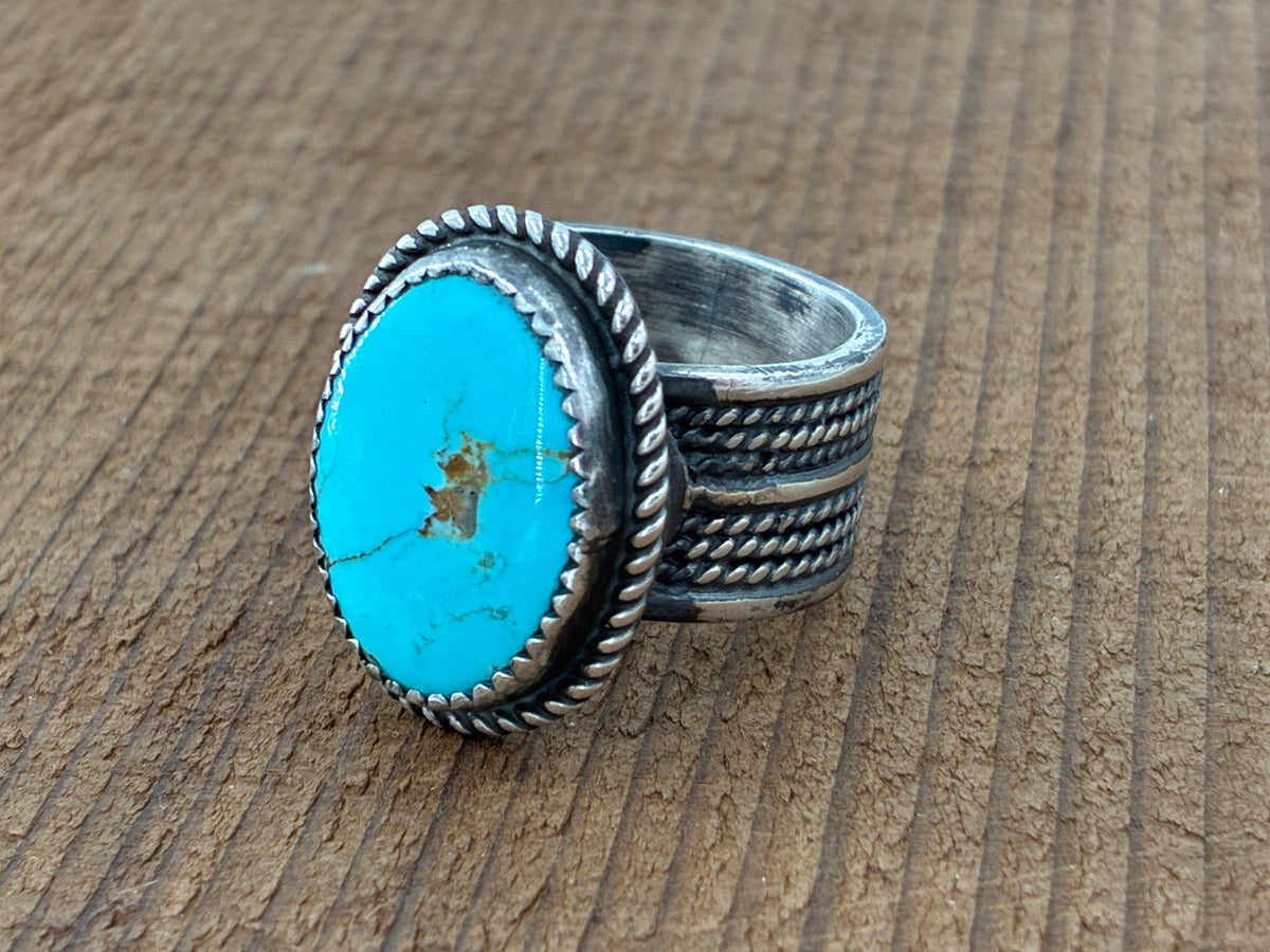 Artisan Cable Banded Turquoise Ring - Size 10.5