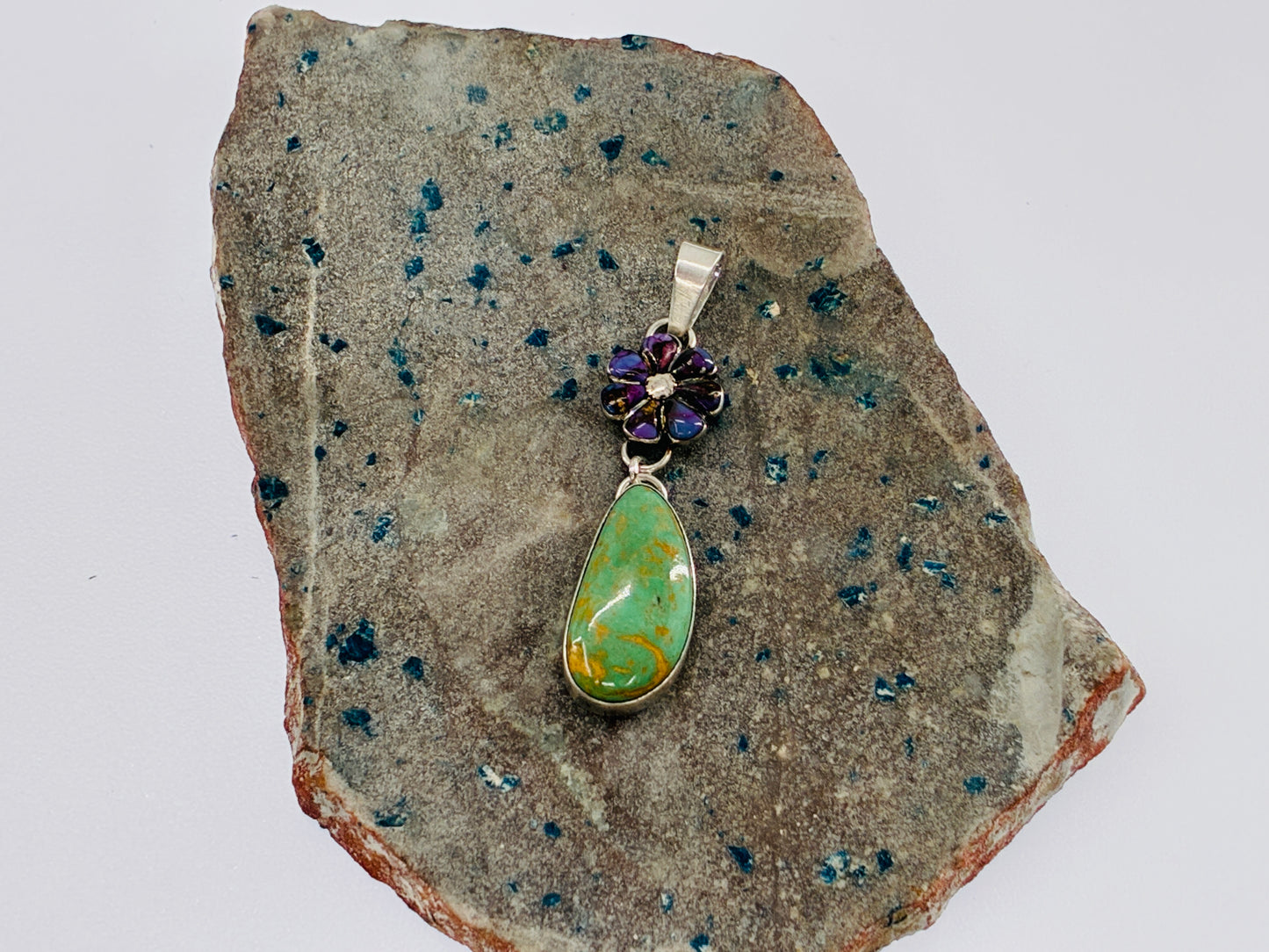 Mojave and Green Turquoise Sterling Silver Pendant