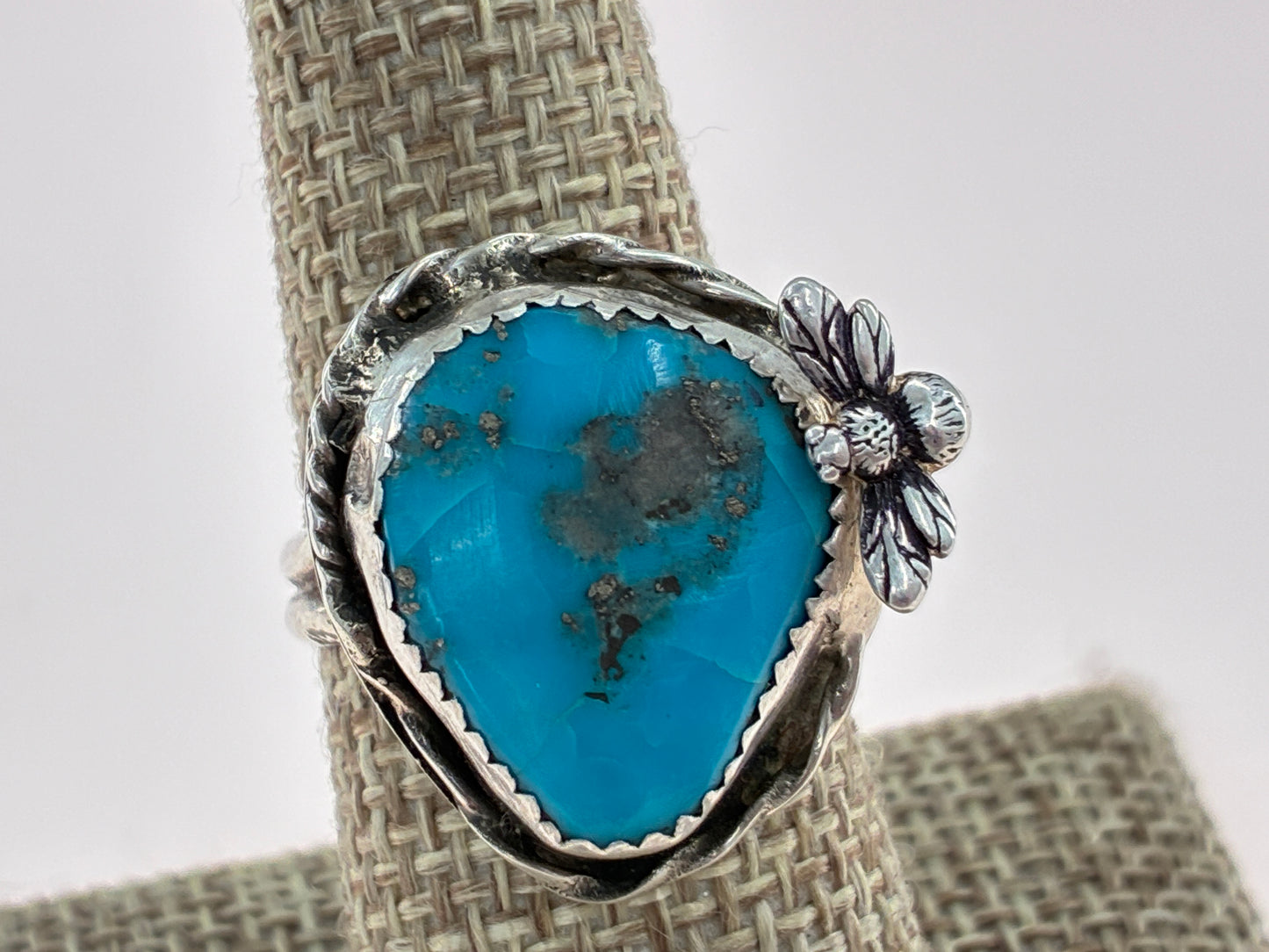 Bee and Turquoise Sterling Silver Ring - Size 7.75