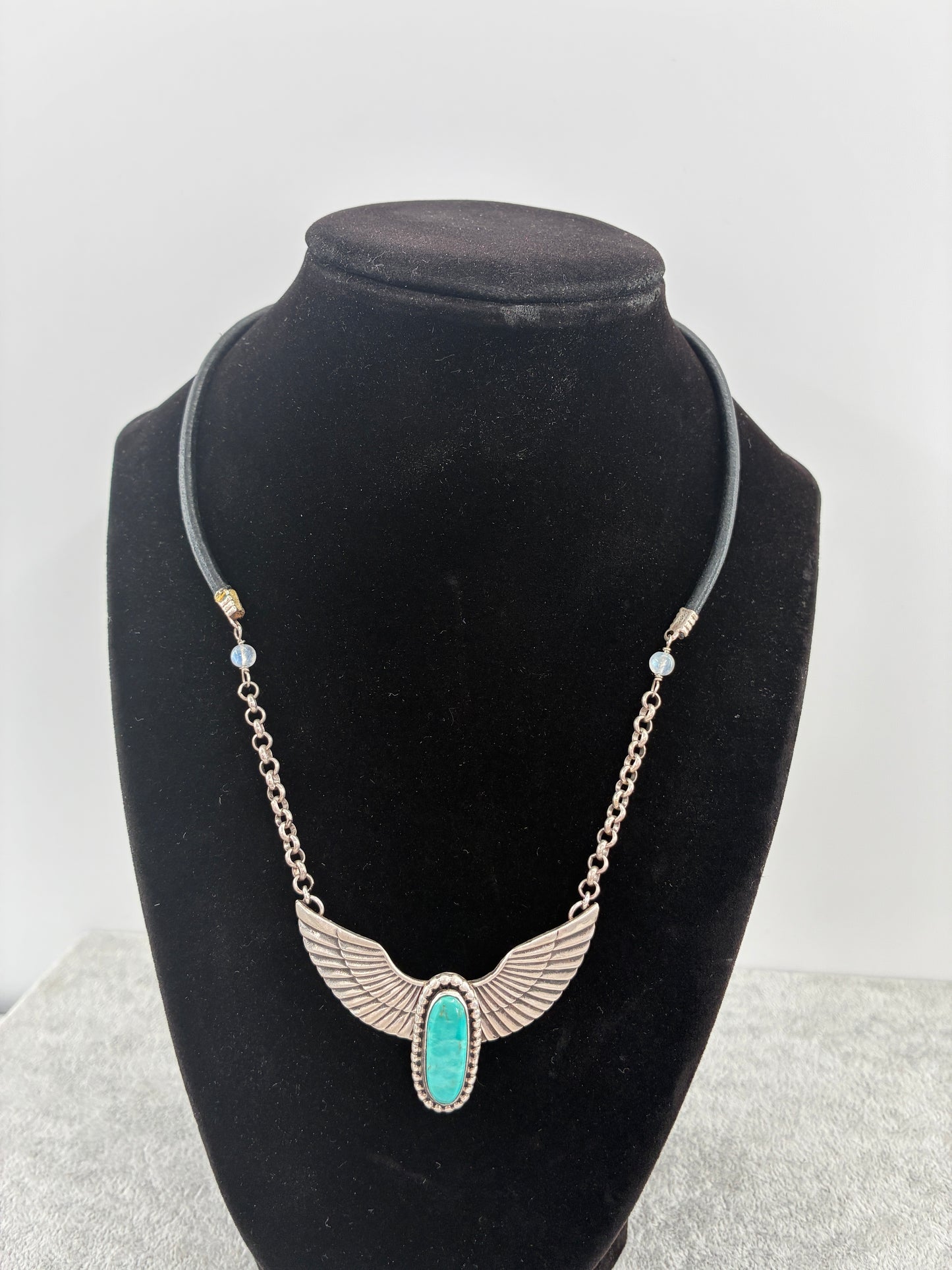 Turquoise and Wings - T. Skeets Sterling Silver Reborn Necklace