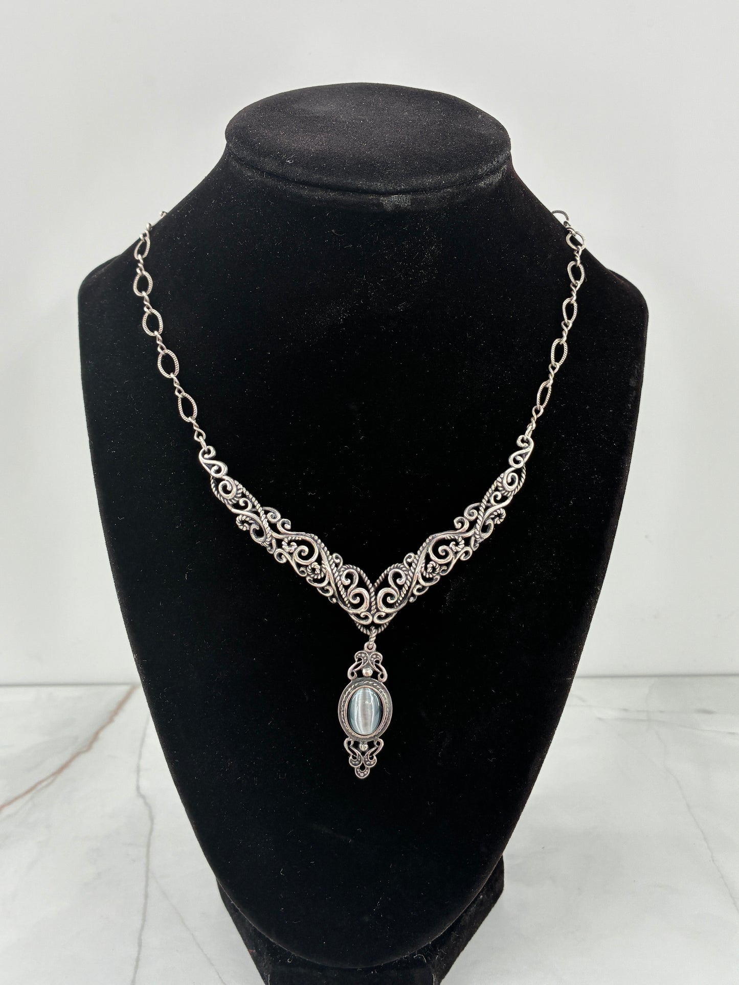 Reborn Vintage Gray Cat Eye Agate Adjustable Necklace