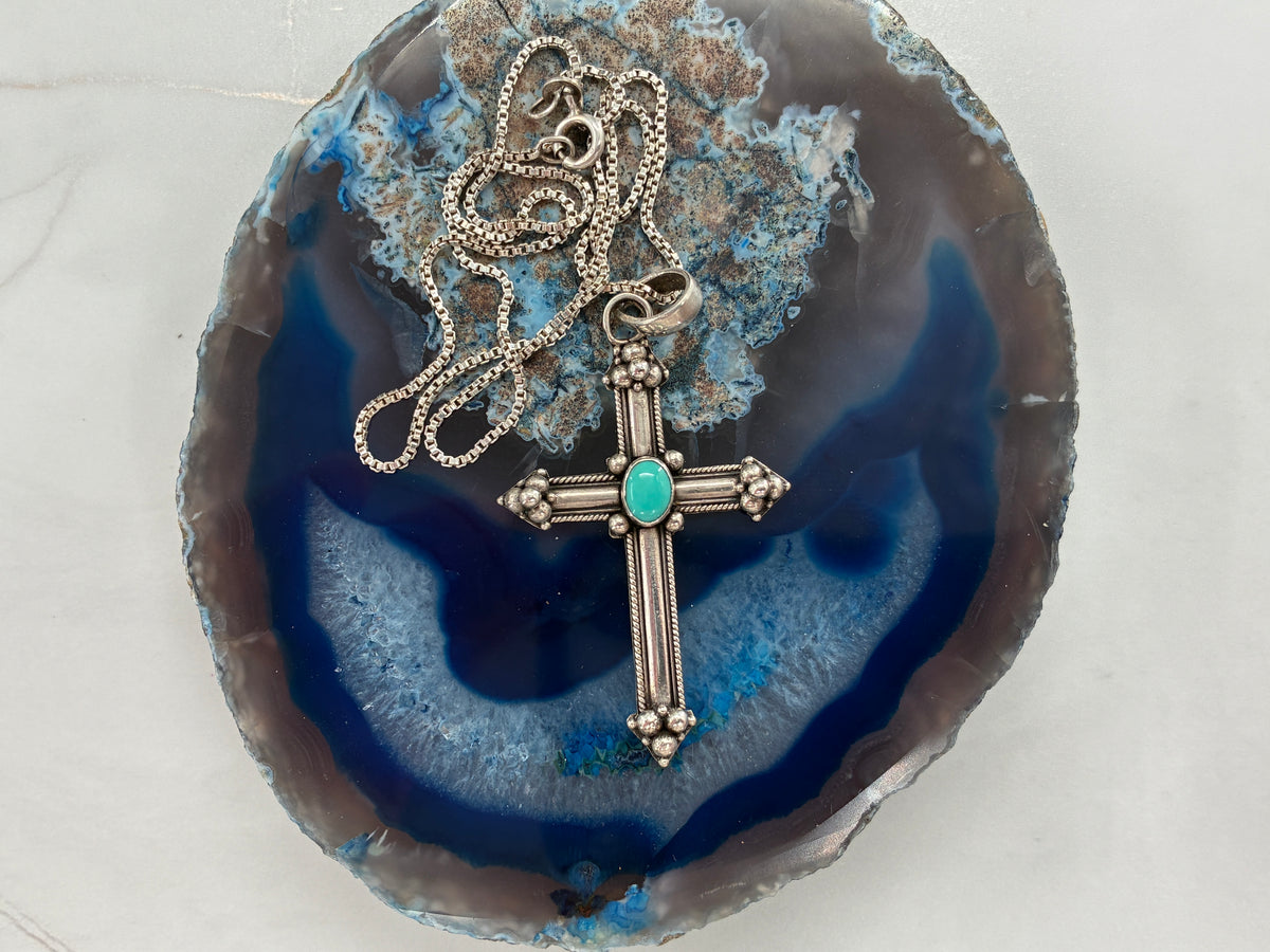Turquoise in Sterling Silver Cross Necklace