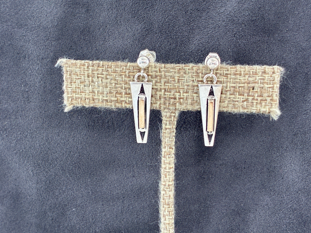 Rescued "M.M. Rogers" 14K Gold and Sterling Silver Post Earrings
