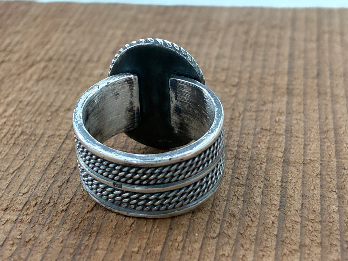 Artisan Cable Banded Turquoise Ring - Size 10.5