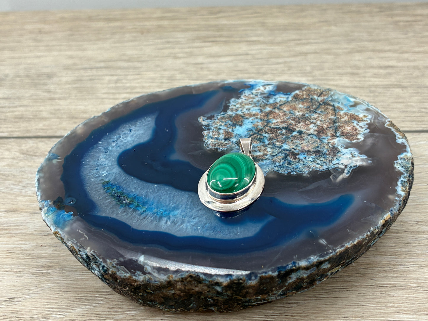 Malachite in Sterling Silver Rescued Pendant