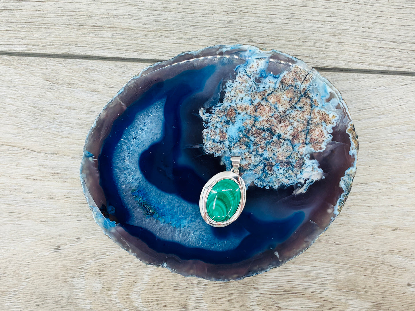 Malachite in Sterling Silver Rescued Pendant