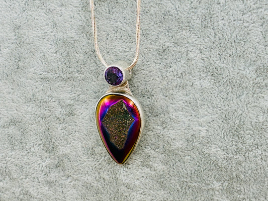 Charles Albert "Mystery" Necklace -Amethyst and Titanium Fumed Druzy