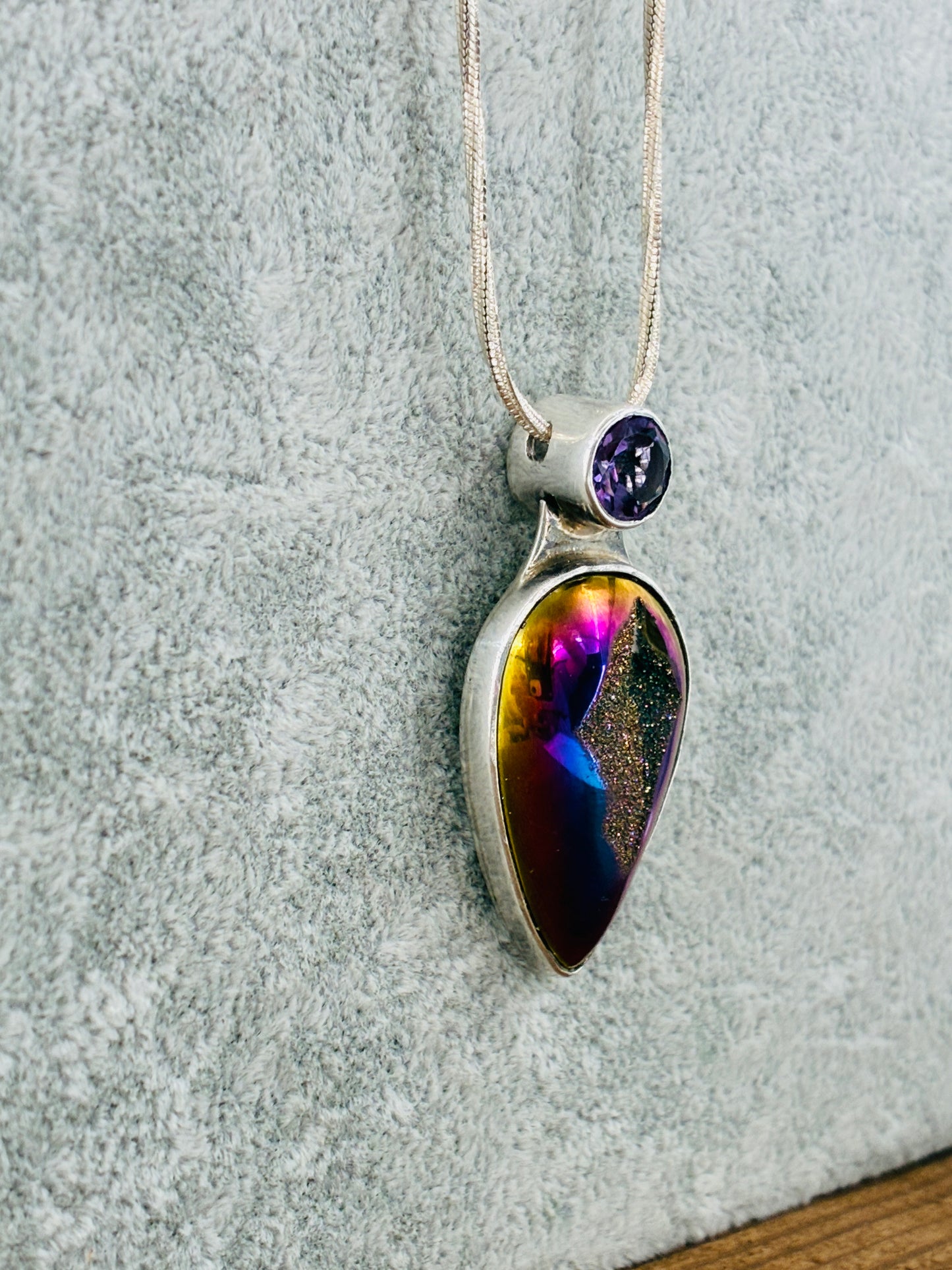 Charles Albert "Mystery" Necklace -Amethyst and Titanium Fumed Druzy