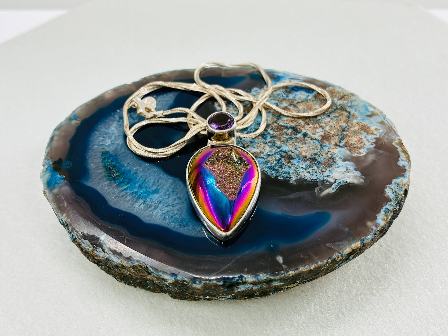 Charles Albert "Mystery" Necklace -Amethyst and Titanium Fumed Druzy
