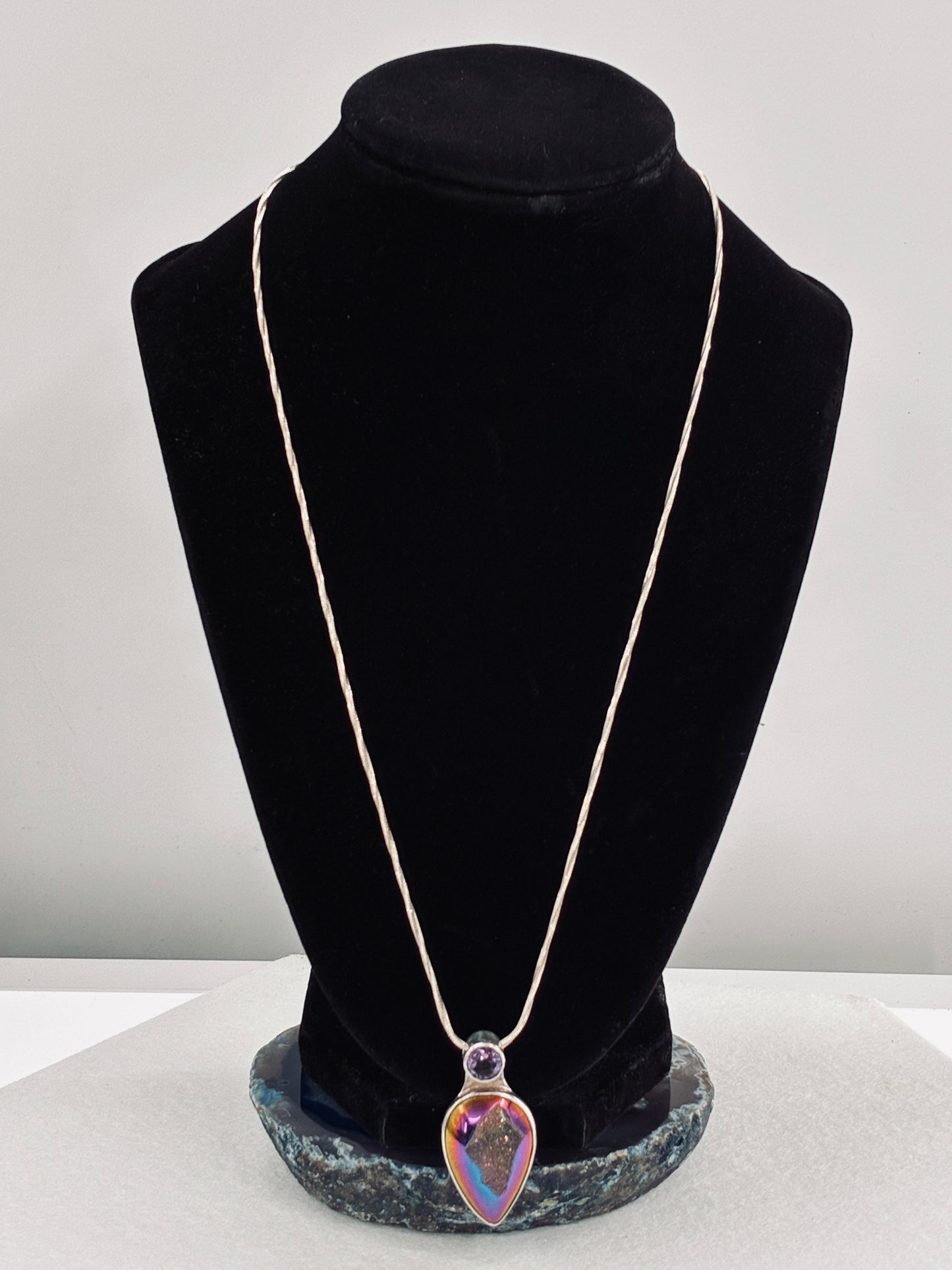 Charles Albert "Mystery" Necklace -Amethyst and Titanium Fumed Druzy
