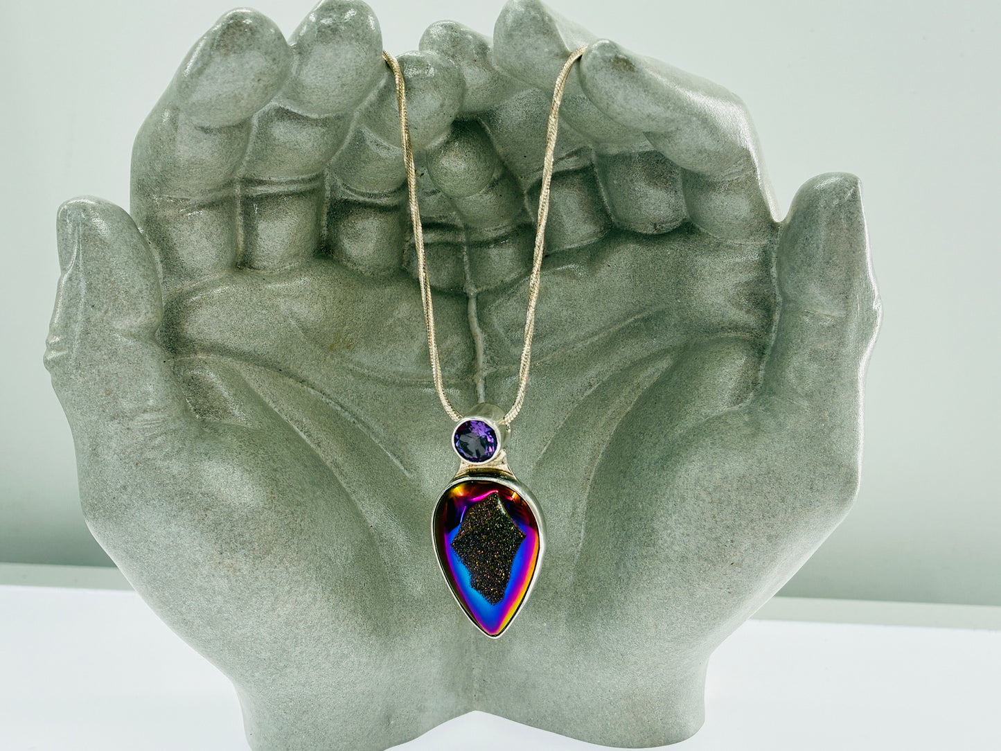Charles Albert "Mystery" Necklace -Amethyst and Titanium Fumed Druzy