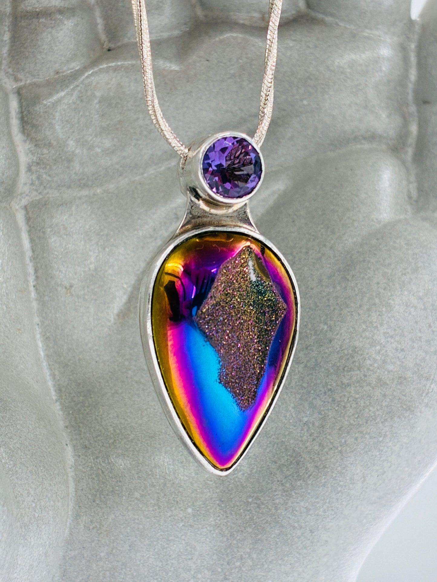 Charles Albert "Mystery" Necklace -Amethyst and Titanium Fumed Druzy