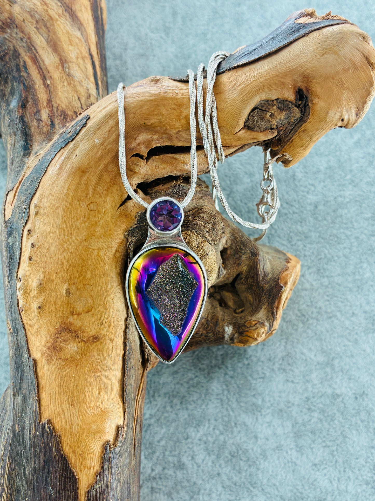 Charles Albert "Mystery" Necklace -Amethyst and Titanium Fumed Druzy