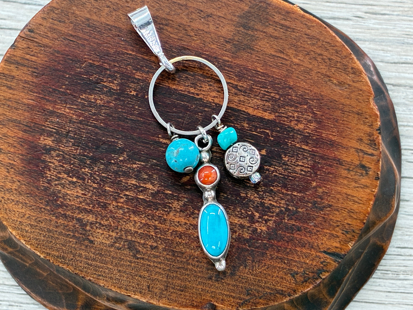 Turquoise and Coral Reborn Pendant