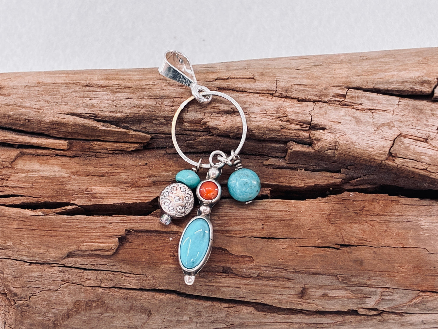 Turquoise and Coral Reborn Pendant