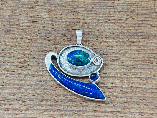 Amethyst Azurite and Lapis Pendant