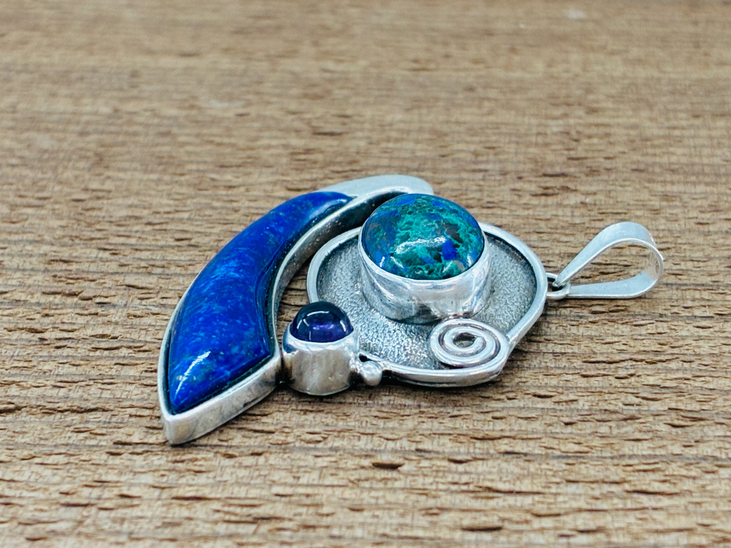 Amethyst Azurite and Lapis Pendant