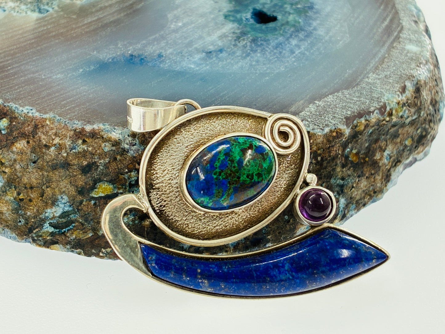 Amethyst Azurite and Lapis Pendant