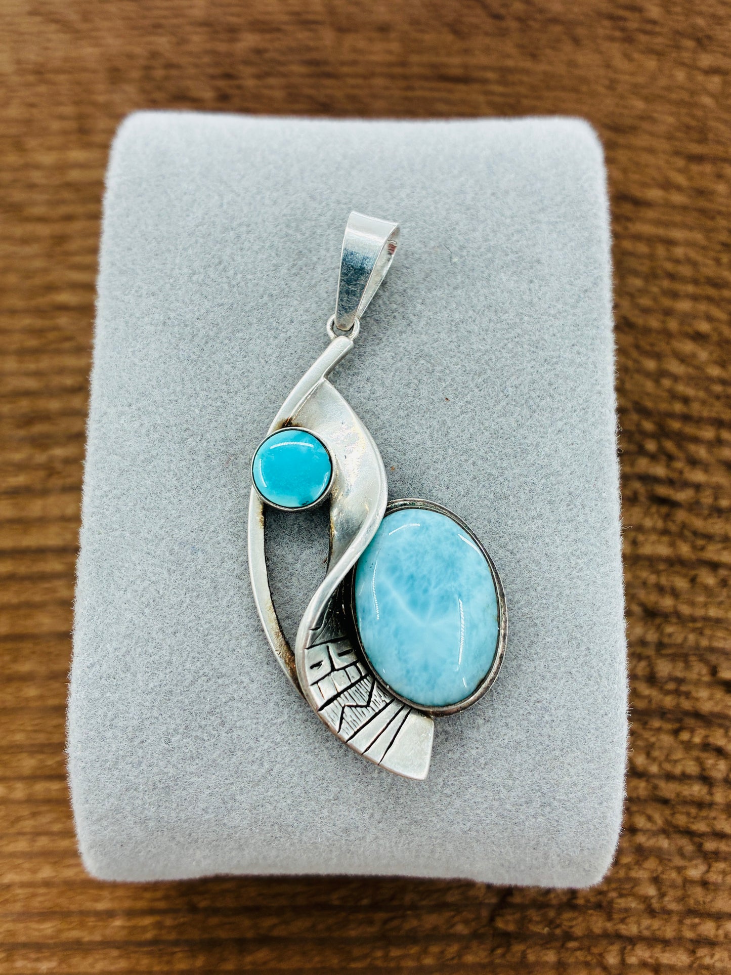 Larimar and Turquoise Sterling Silver Reborn Pendant