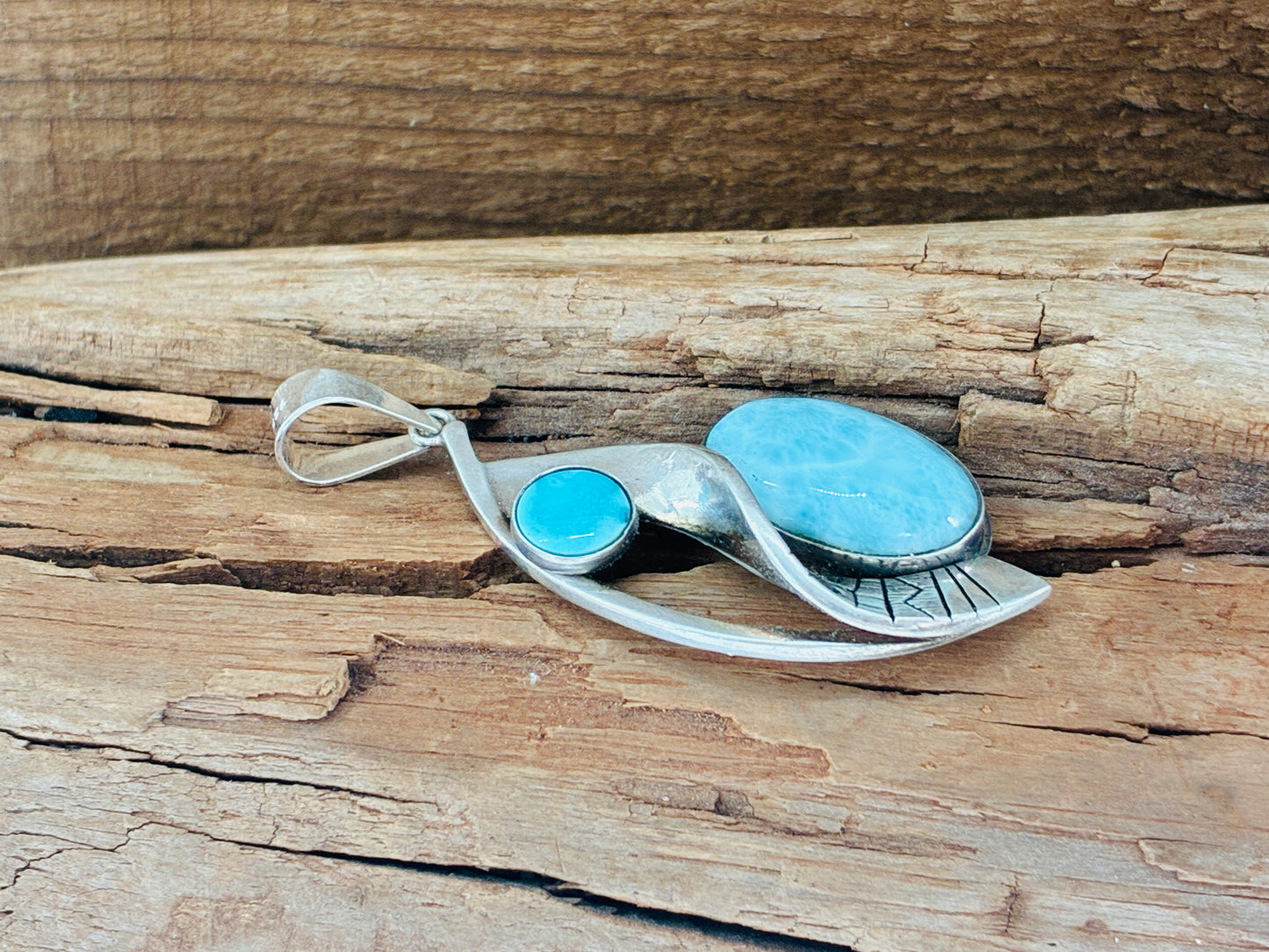 Larimar and Turquoise Sterling Silver Reborn Pendant
