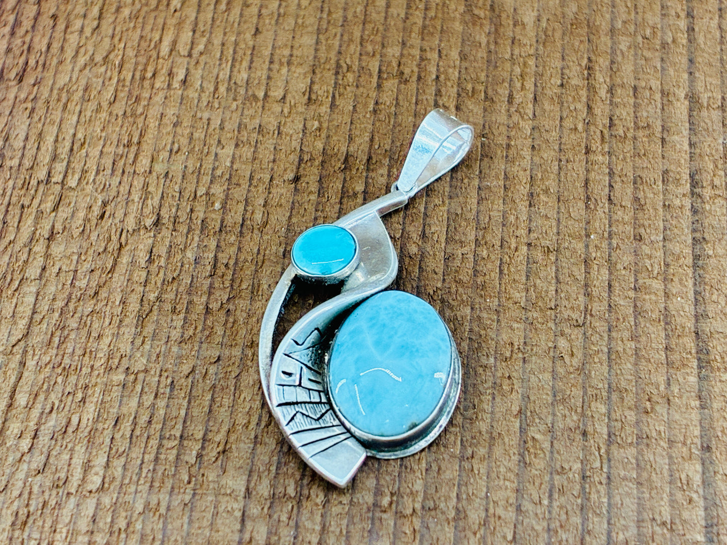 Larimar and Turquoise Sterling Silver Reborn Pendant