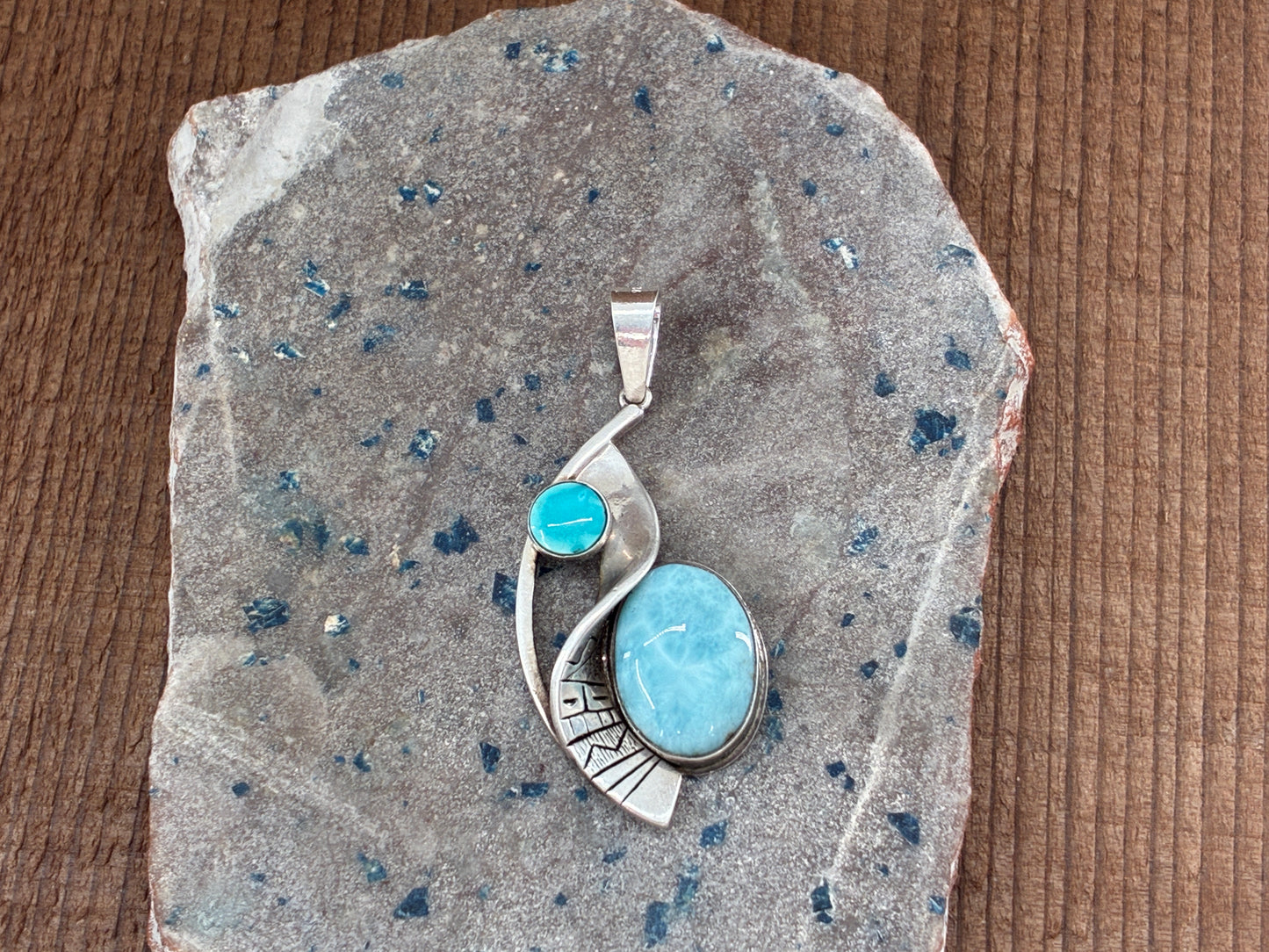 Larimar and Turquoise Sterling Silver Reborn Pendant