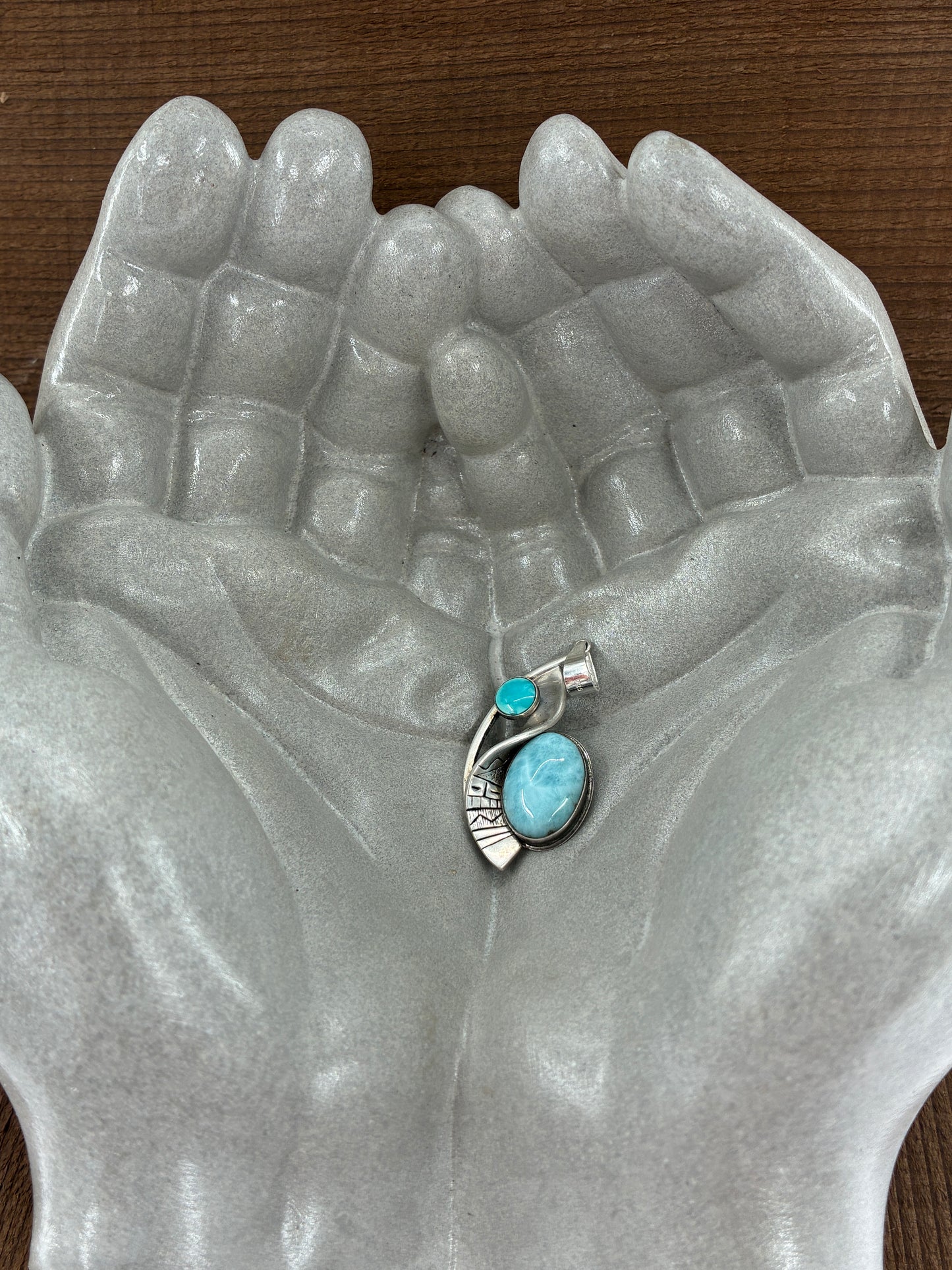 Larimar and Turquoise Sterling Silver Reborn Pendant