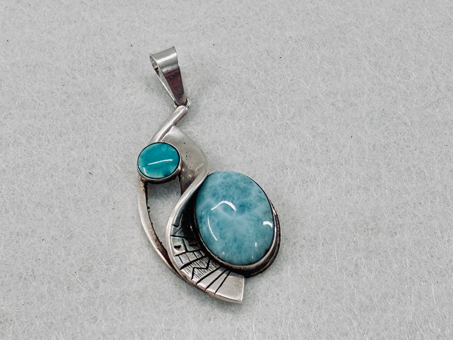 Larimar and Turquoise Sterling Silver Reborn Pendant