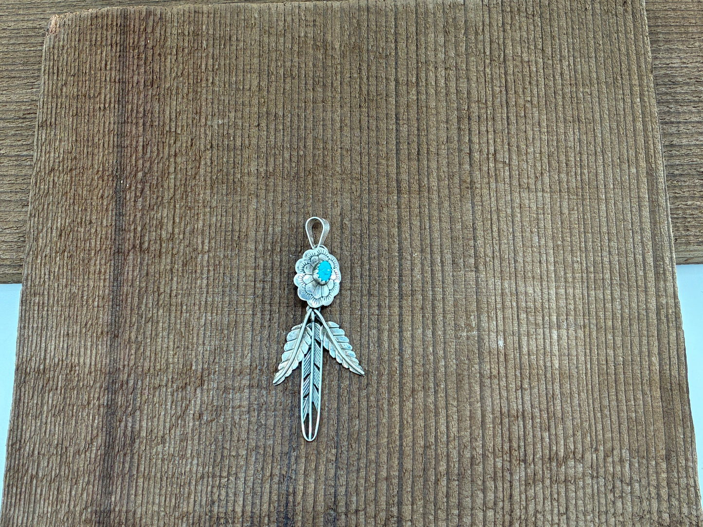 Southwestern Style Feather Turquoise and Sterling Silver Pendant