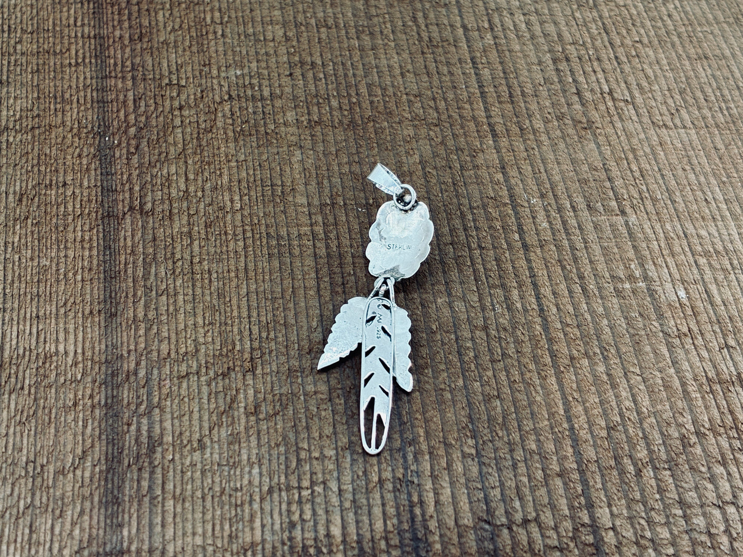 Southwestern Style Feather Turquoise and Sterling Silver Pendant