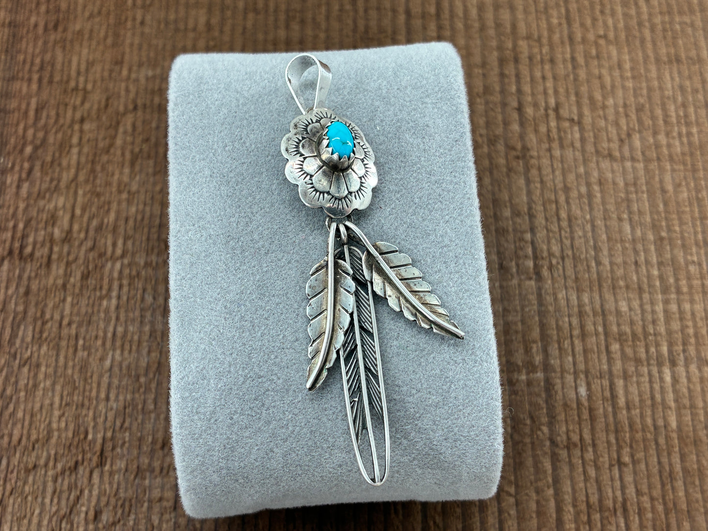 Southwestern Style Feather Turquoise and Sterling Silver Pendant