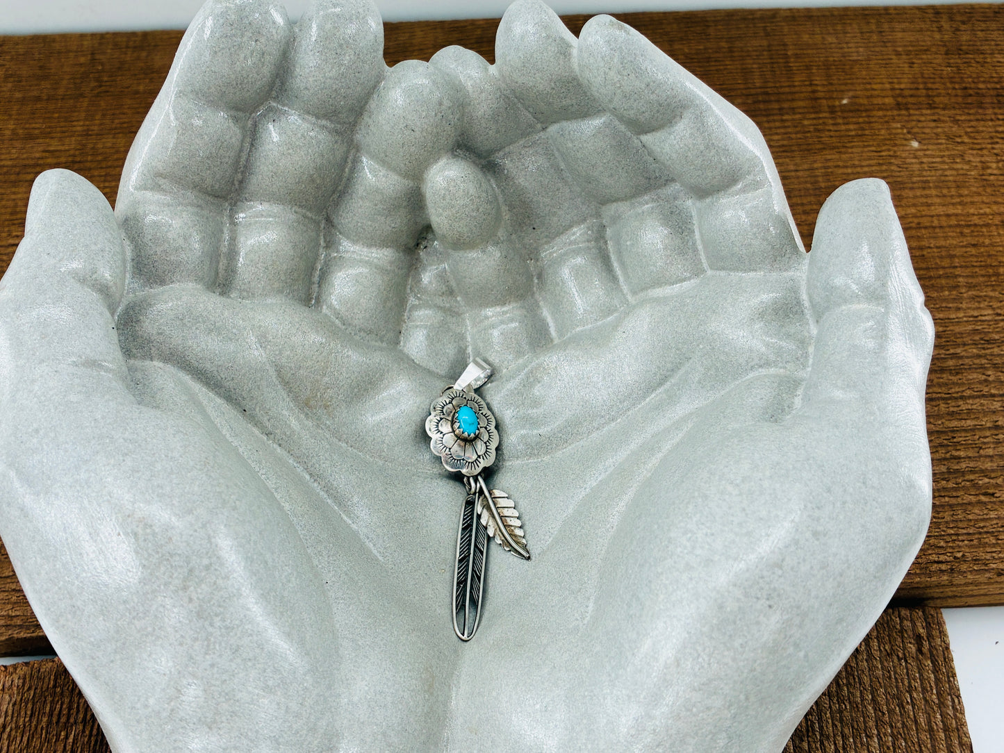 Southwestern Style Feather Turquoise and Sterling Silver Pendant