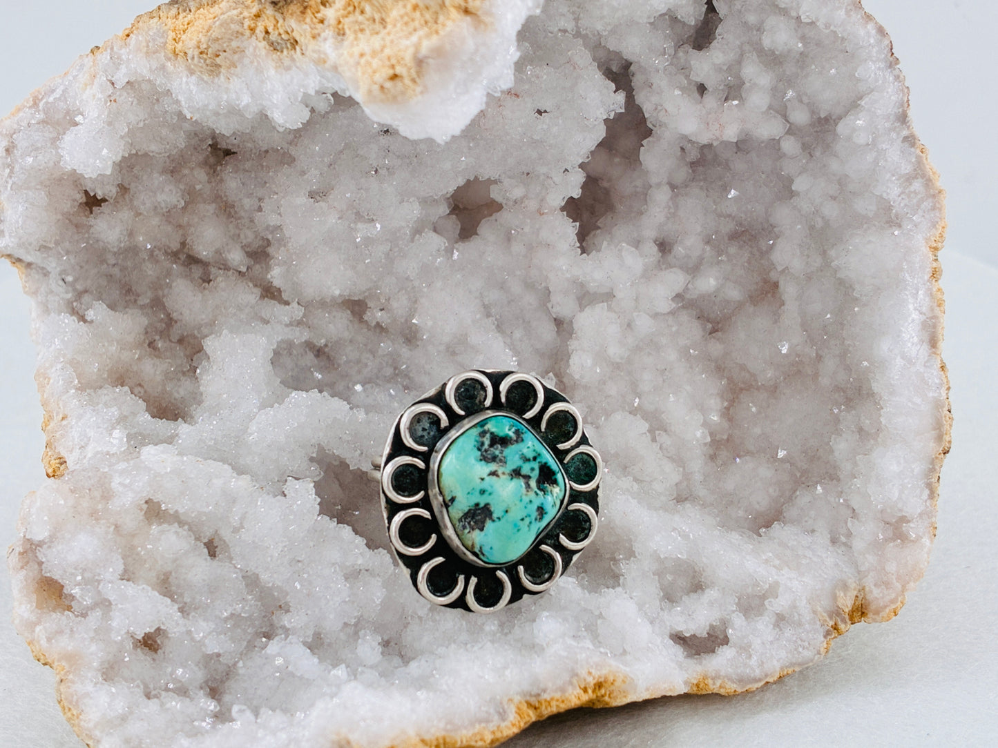 Turquoise and Sterling Silver "Flower Power" Ring - Size 9.5