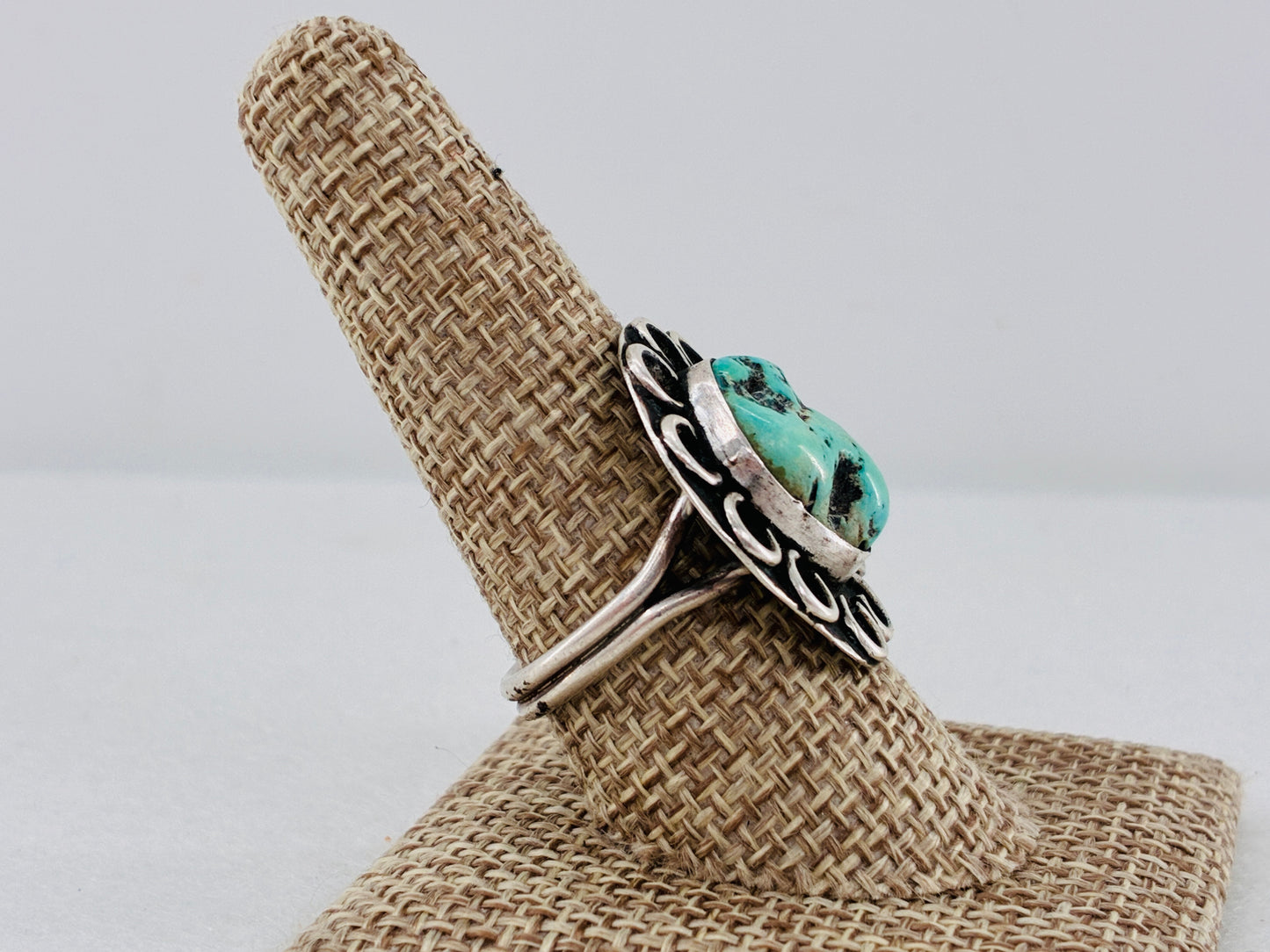 Turquoise and Sterling Silver "Flower Power" Ring - Size 9.5