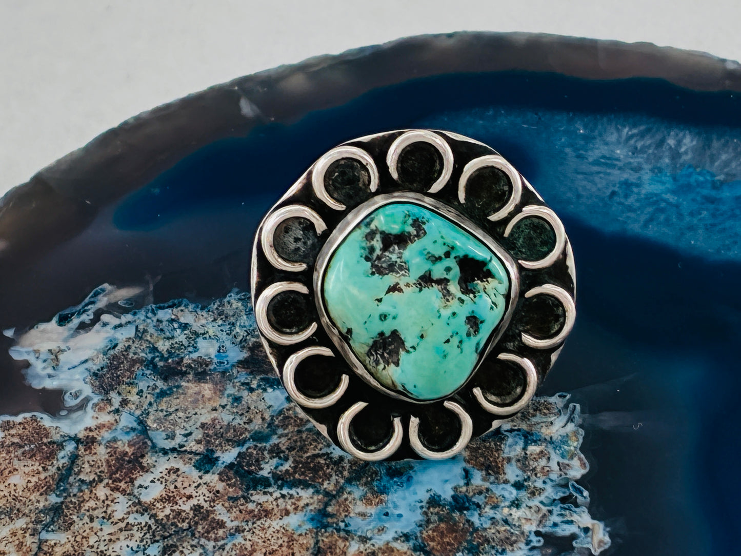 Turquoise and Sterling Silver "Flower Power" Ring - Size 9.5