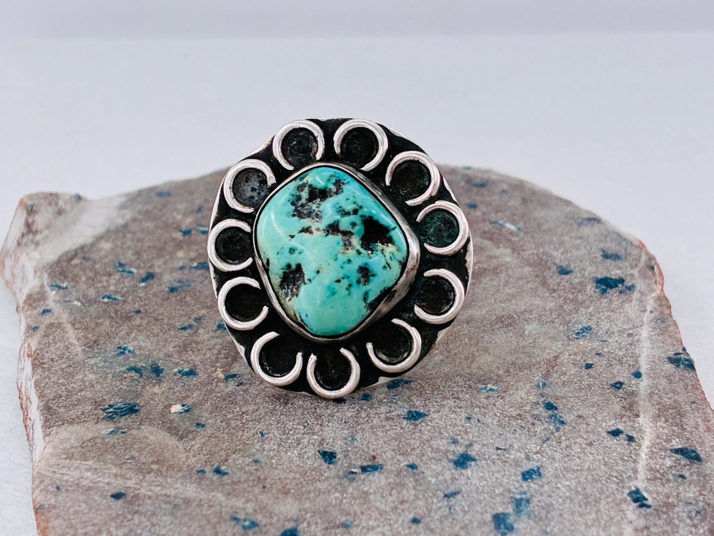 Turquoise and Sterling Silver "Flower Power" Ring - Size 9.5