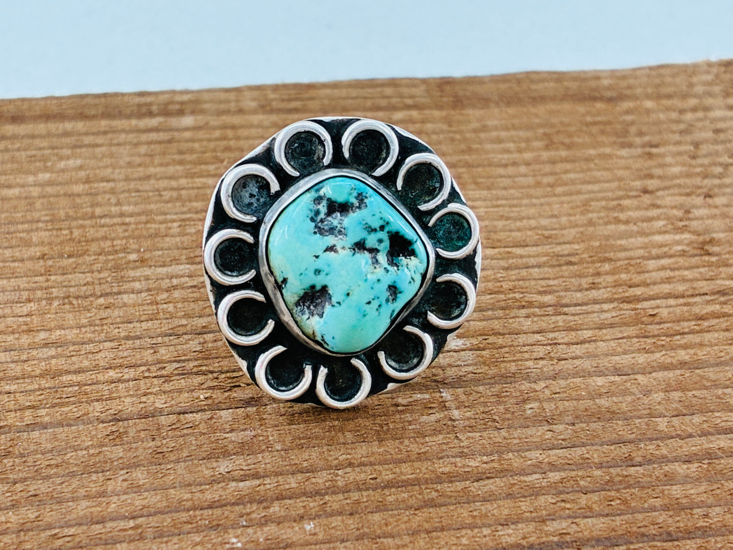 Turquoise and Sterling Silver "Flower Power" Ring - Size 9.5