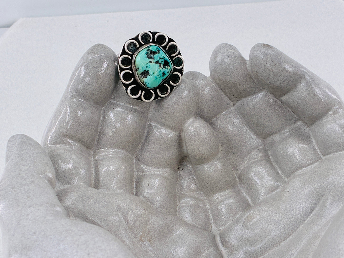 Turquoise and Sterling Silver "Flower Power" Ring - Size 9.5