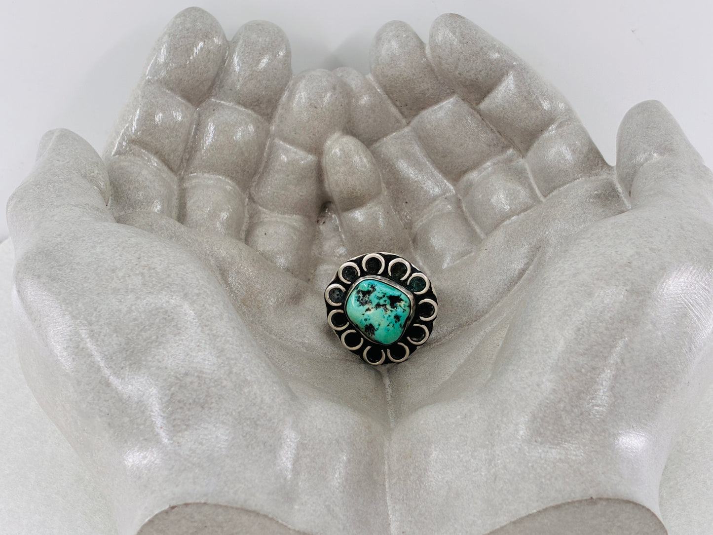 Turquoise and Sterling Silver "Flower Power" Ring - Size 9.5