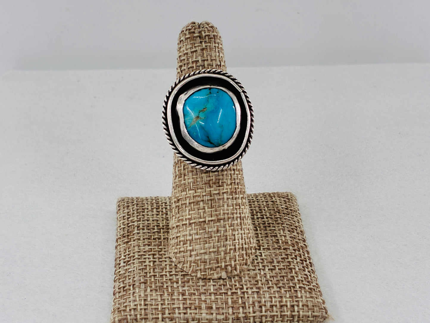 Round-ish Turquoise and Sterling Silver Ring