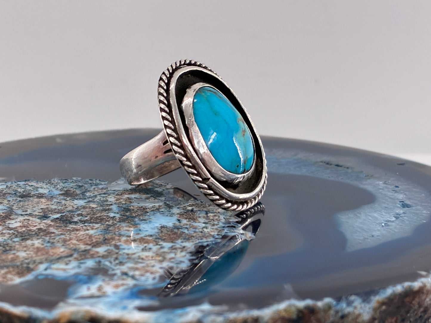 Round-ish Turquoise and Sterling Silver Ring