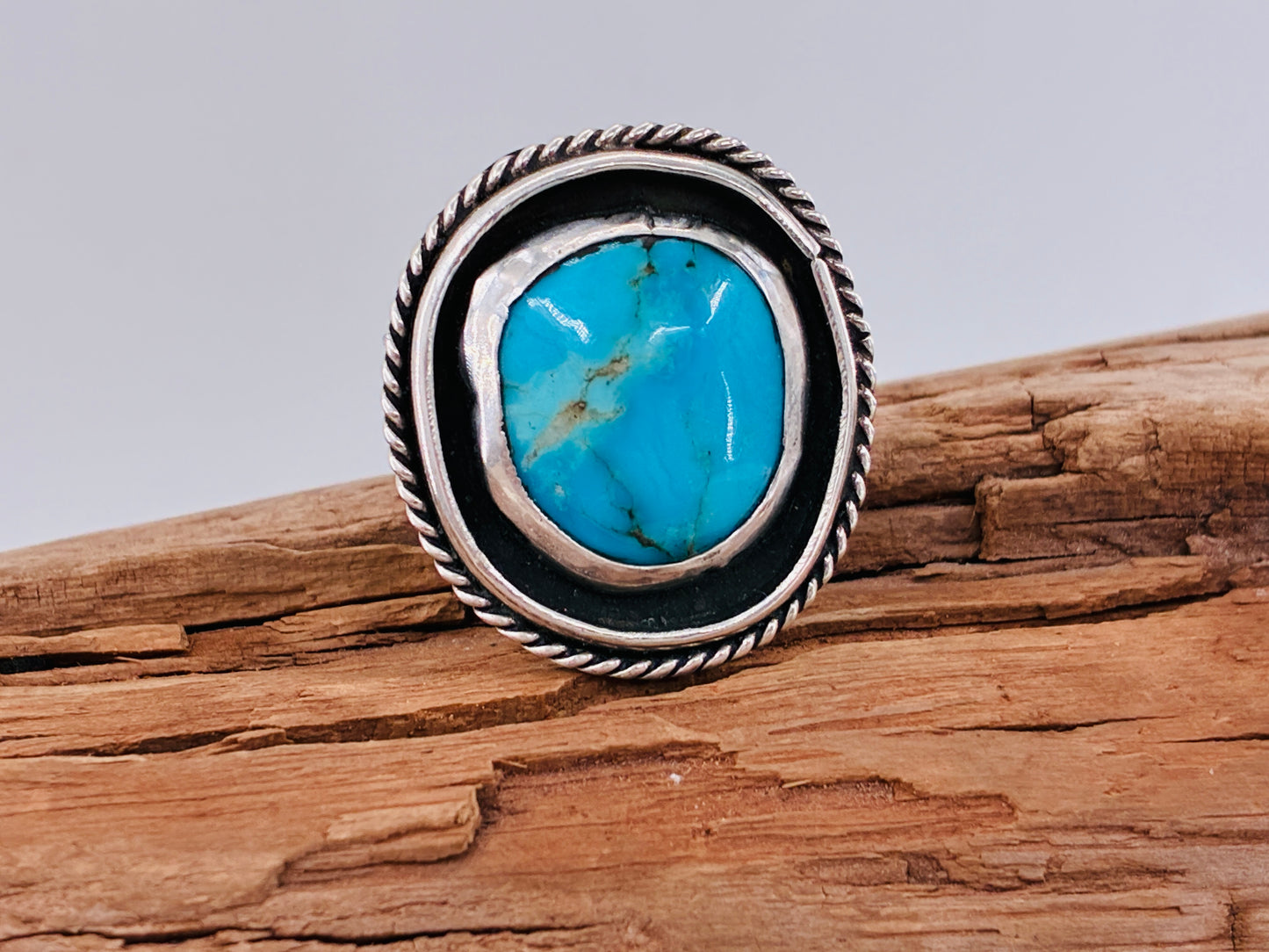 Round-ish Turquoise and Sterling Silver Ring