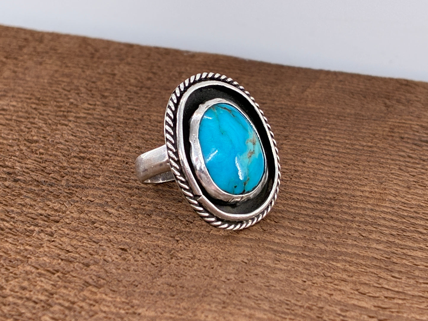 Round-ish Turquoise and Sterling Silver Ring