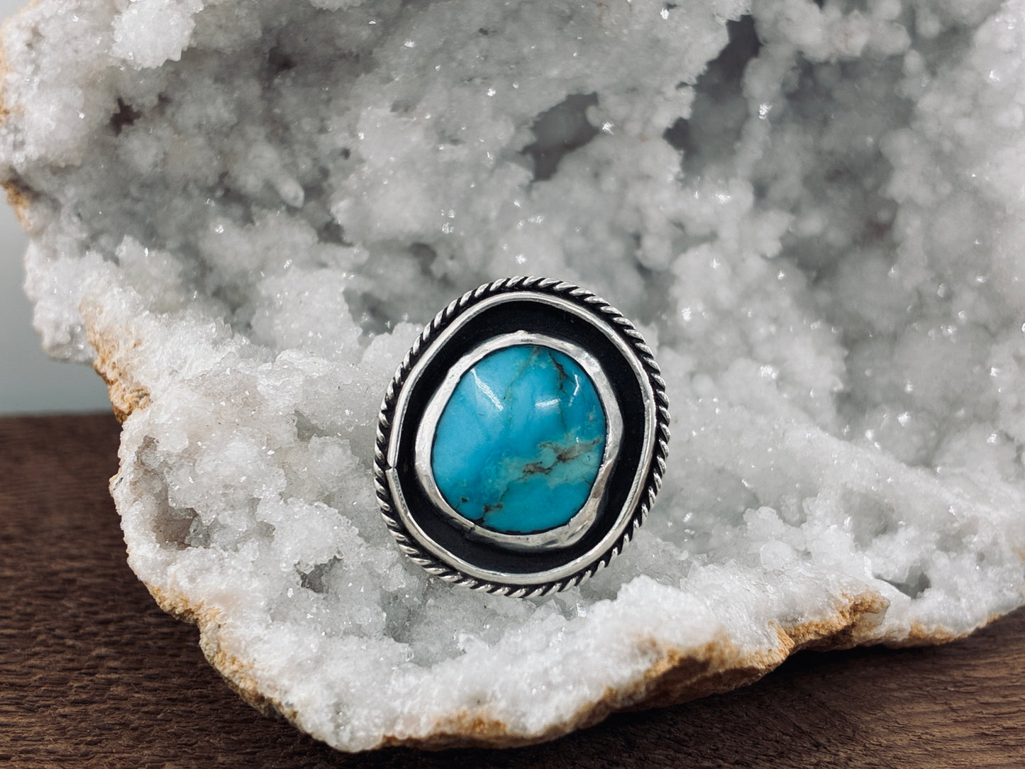 Round-ish Turquoise and Sterling Silver Ring