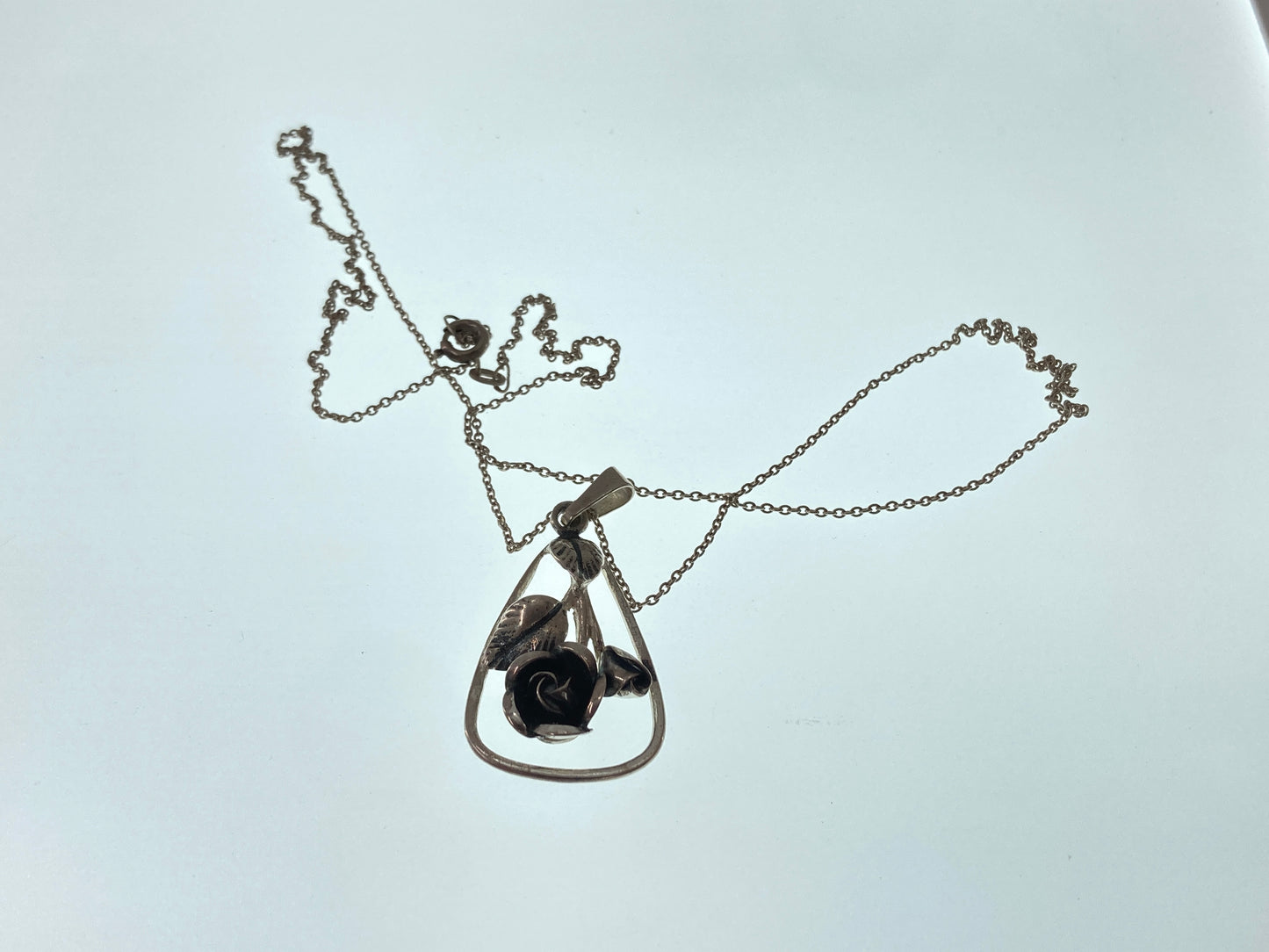 European Silver Rose Necklace