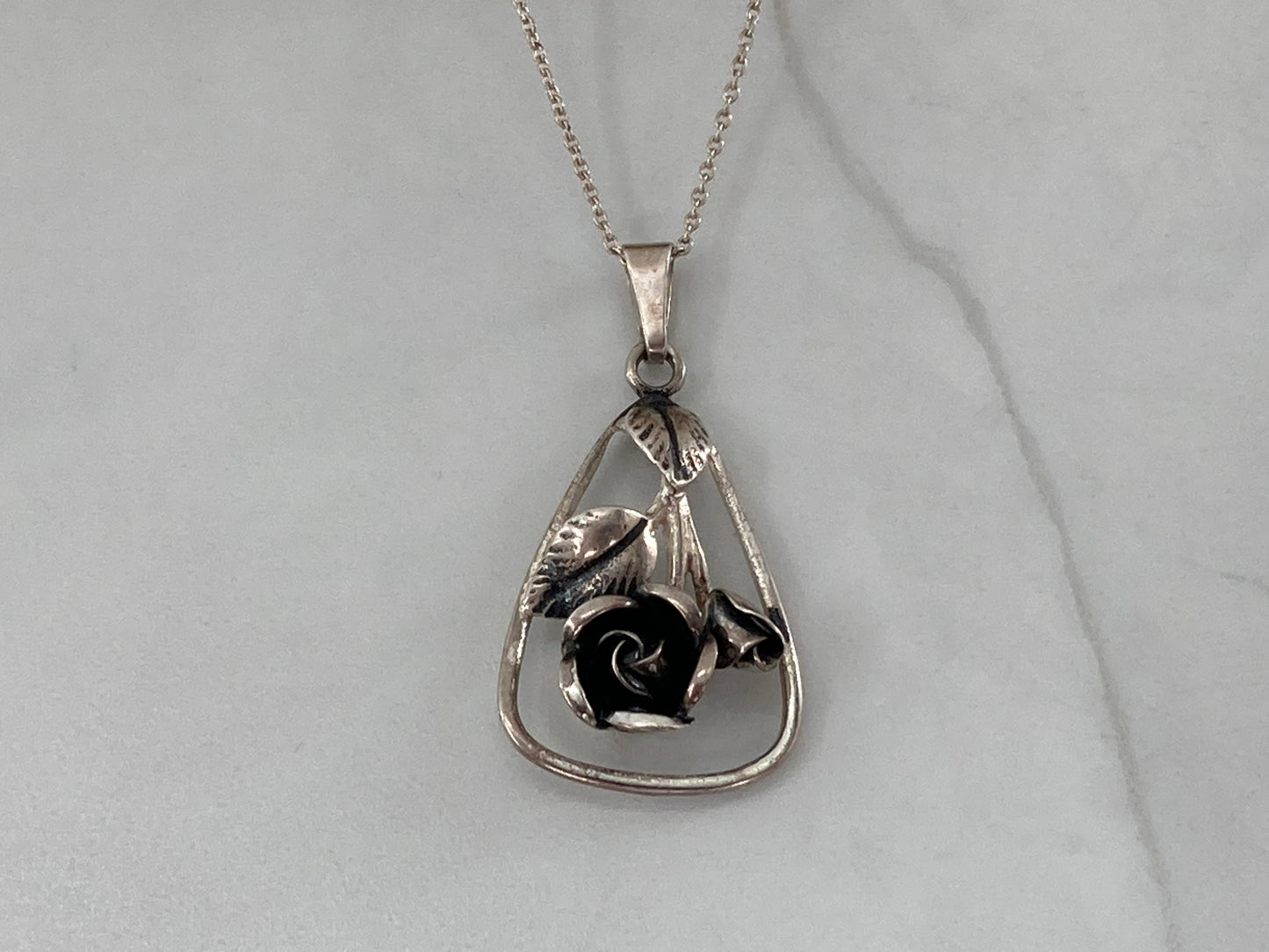 European Silver Rose Necklace