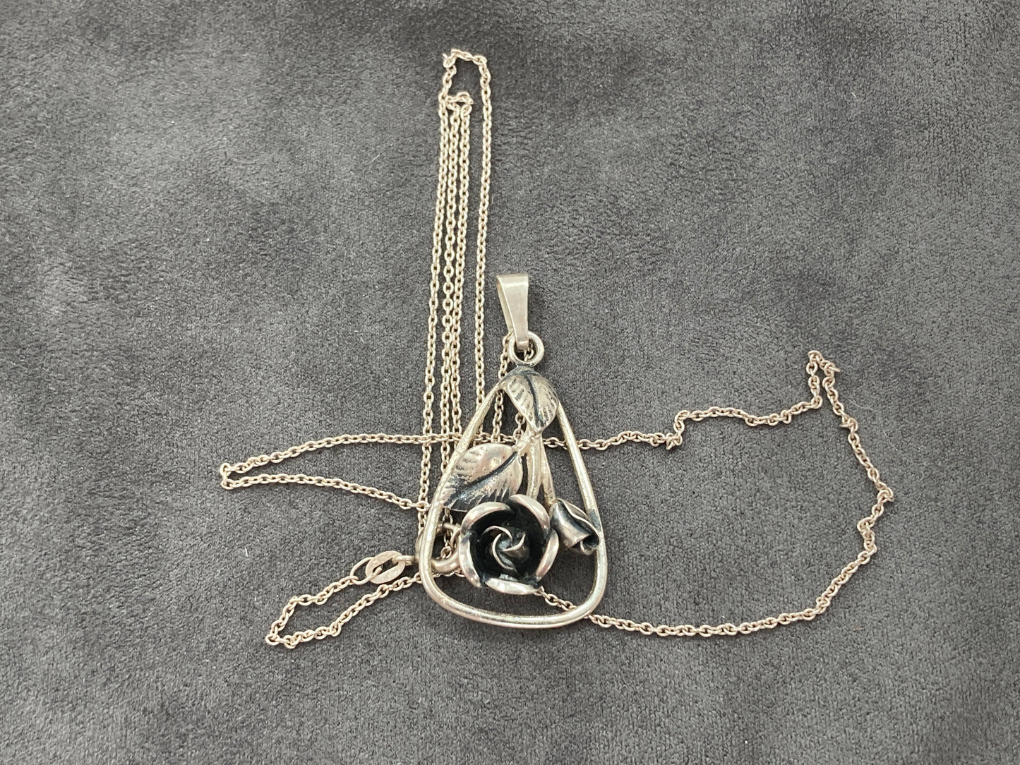 European Silver Rose Necklace