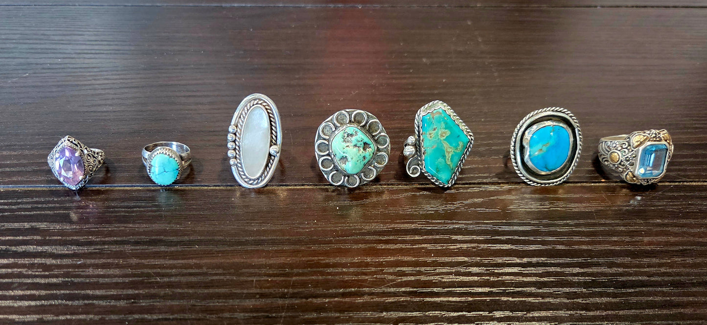 Turquoise and Sterling Silver "Flower Power" Ring - Size 9.5