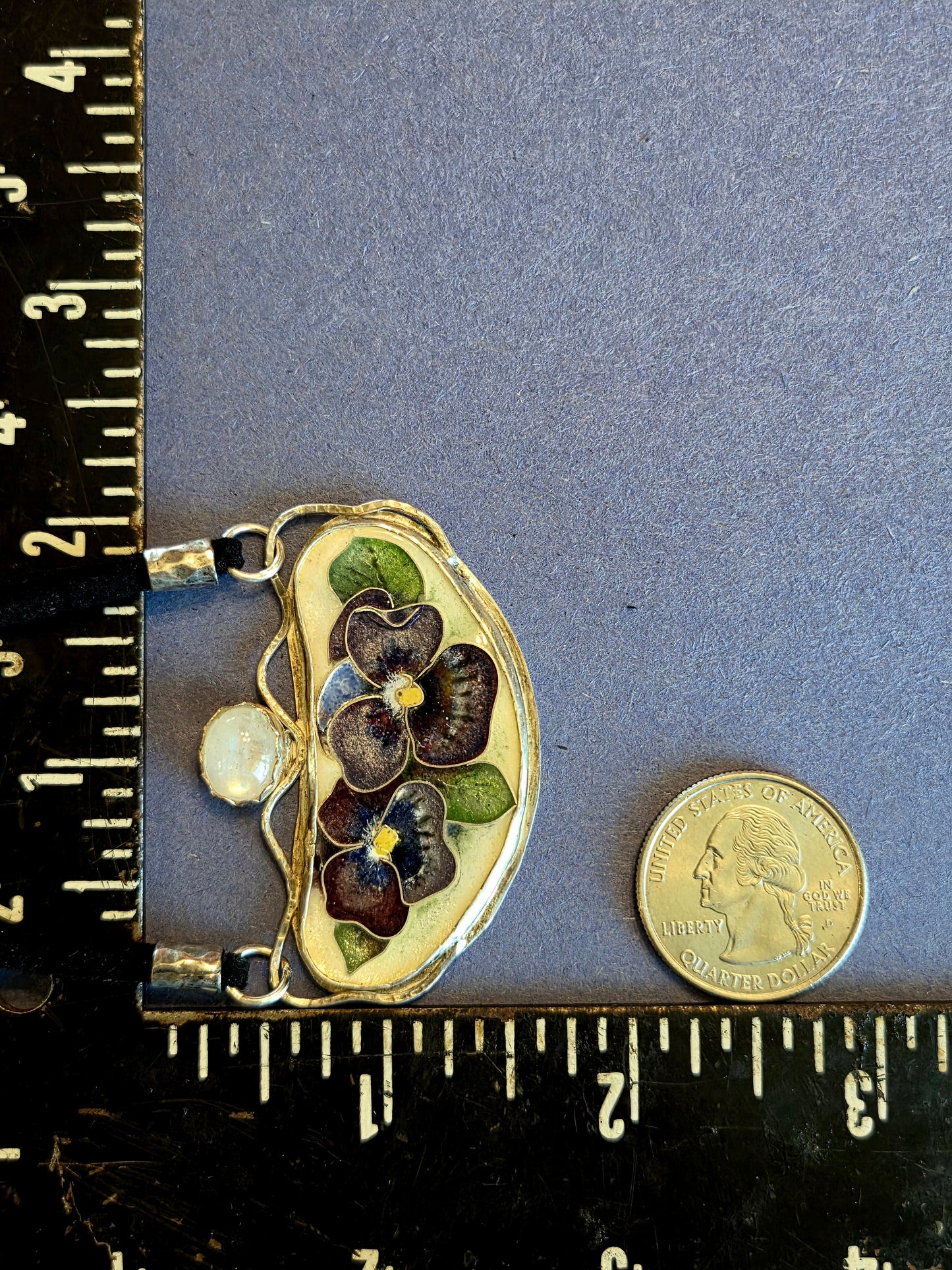 Purple Flower and Moonstone Leatherette Necklace